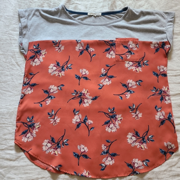 Rewind Women's Pink Boho Floral Roll-up Sleeves Lightweight Top - Picture 7 of 12